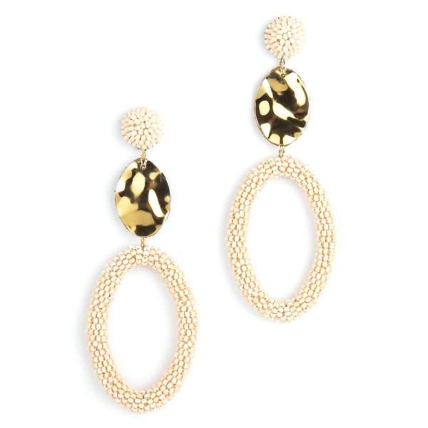 Oval beaded earrings with brass accents