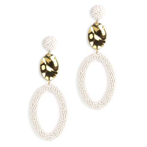 Oval beaded earrings with brass accents