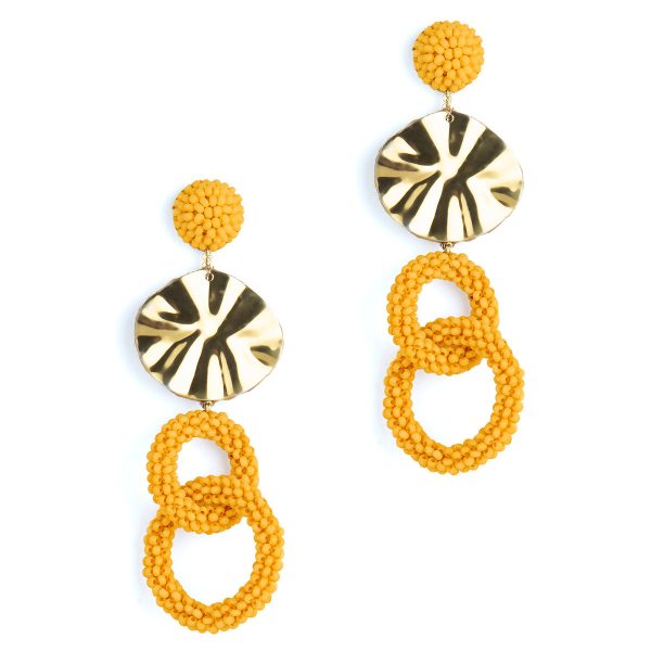 Double circle beaded drop earrings with brass accents