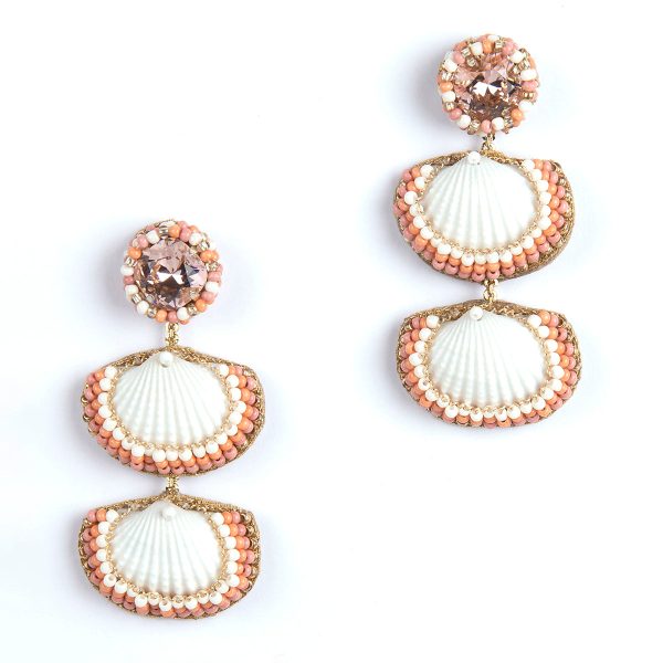 Beaded shell and crystal drop earrings