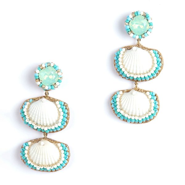 Beaded shell and crystal drop earrings